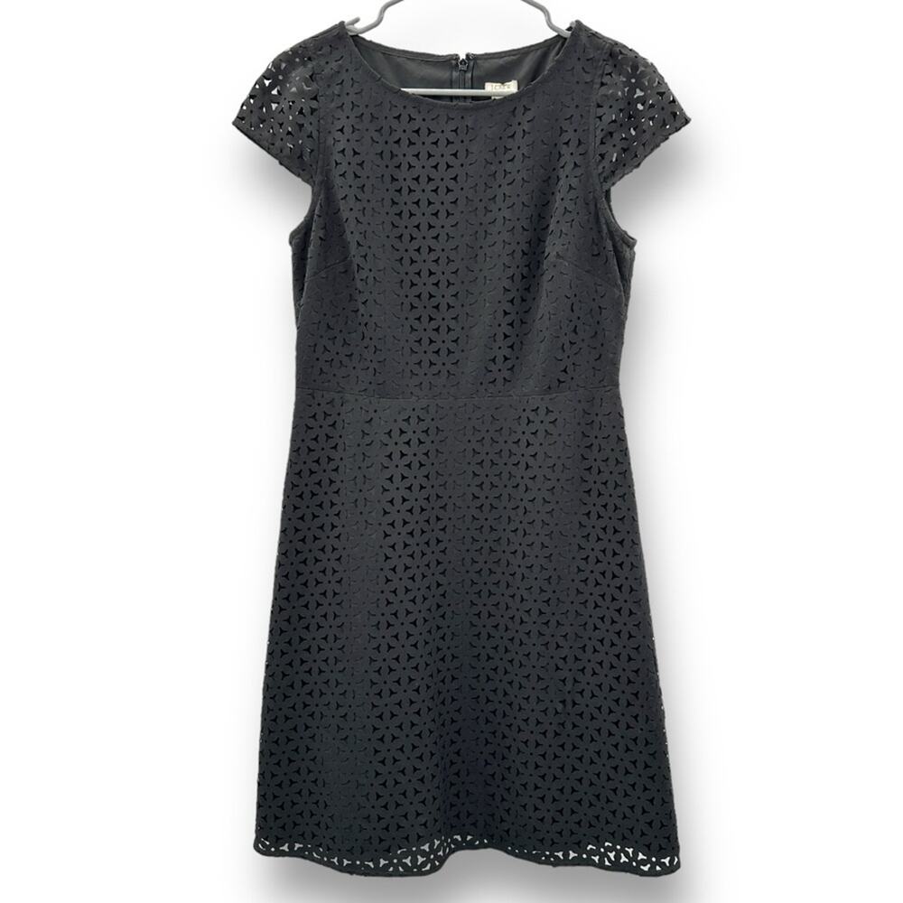 J. Crew Factory Laser-Cut‎ Black Short Cap Sleeve A-Line Mini Dress Size 6